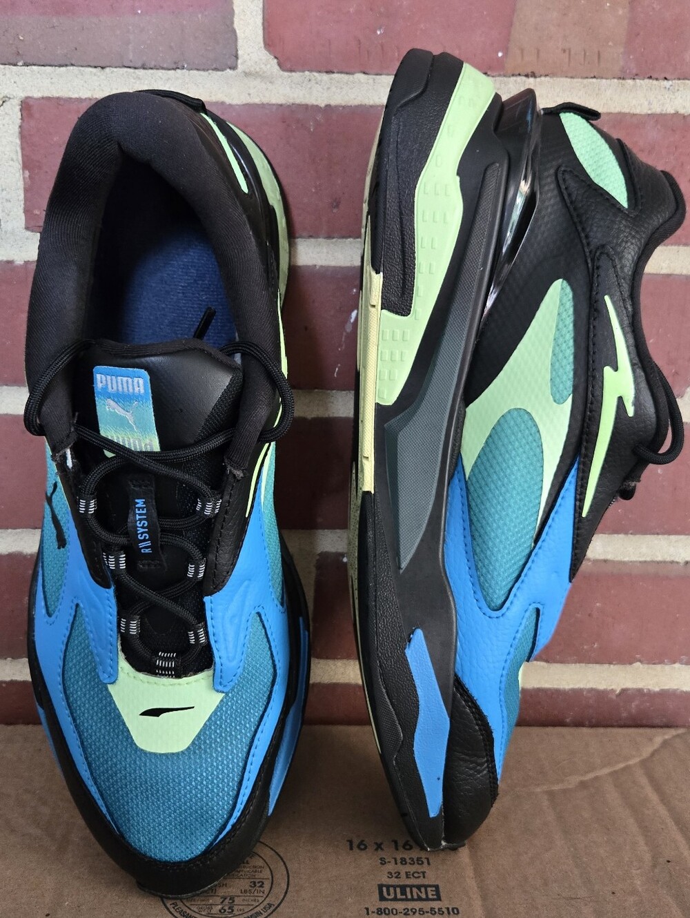 Puma RS System Mens Size 10.5 Blue Green Black Chunky Retro Sneakers Running Sho